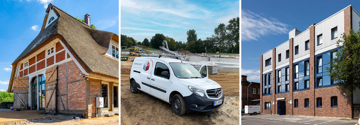 Sanierung und Umbau durch die Stapelfeldt Bauunternehmung: Haus Anna Elbe, Freizeitbad Geesthacht und Gewerbeimmobilie in Hamburg