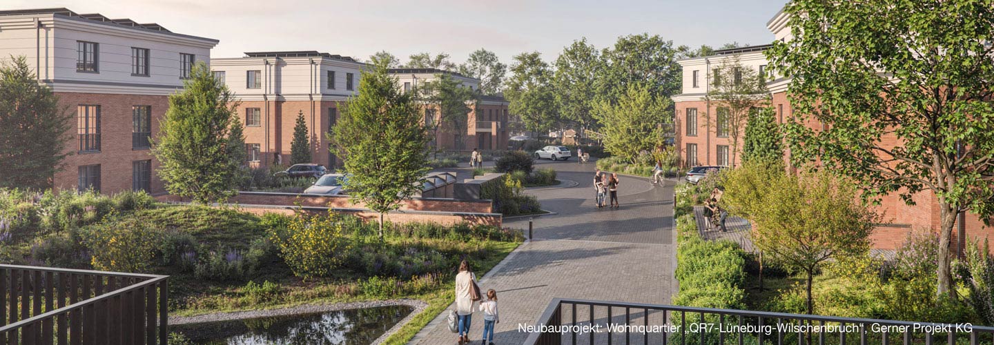 Bauunternehmen Lüneburg - inhabergeführte Baufirma - für Bauvorhaben in der Stadt und dem Landkreis Lüneburg  & Umgebung - Neubauprojekt "Wohnquartier QR7 Lüneburg Wilschenbruch" Gerner Projekt KG
